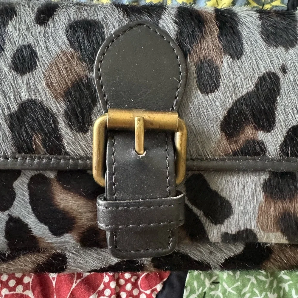 Boden Calf hair Leather Leopard Wallet Black Gray Buckle - Picture 2 of 10